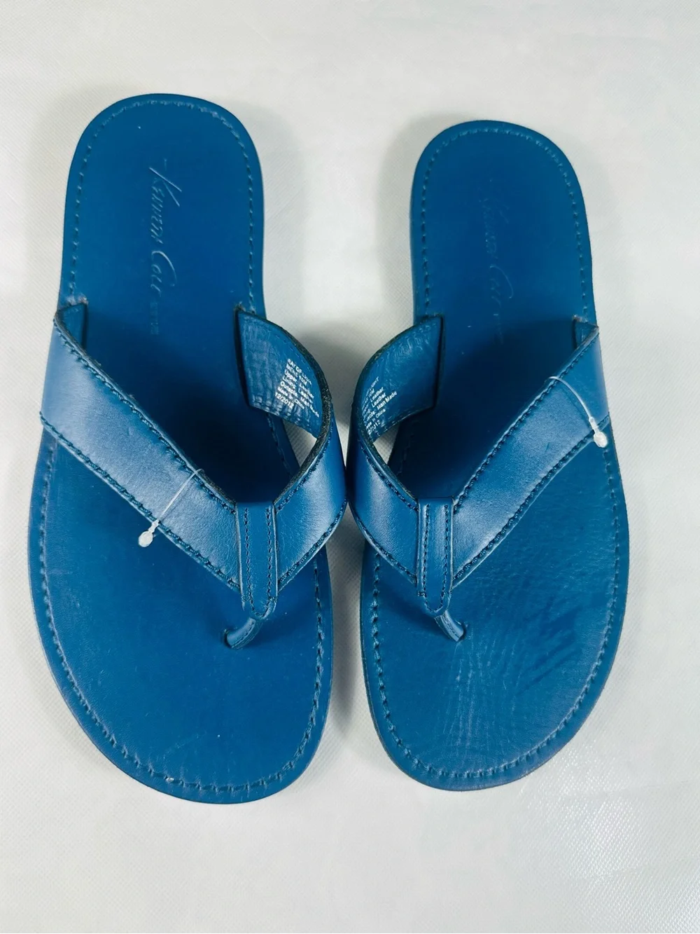 Kenneth Cole Bright Blue Leather Flip Flops